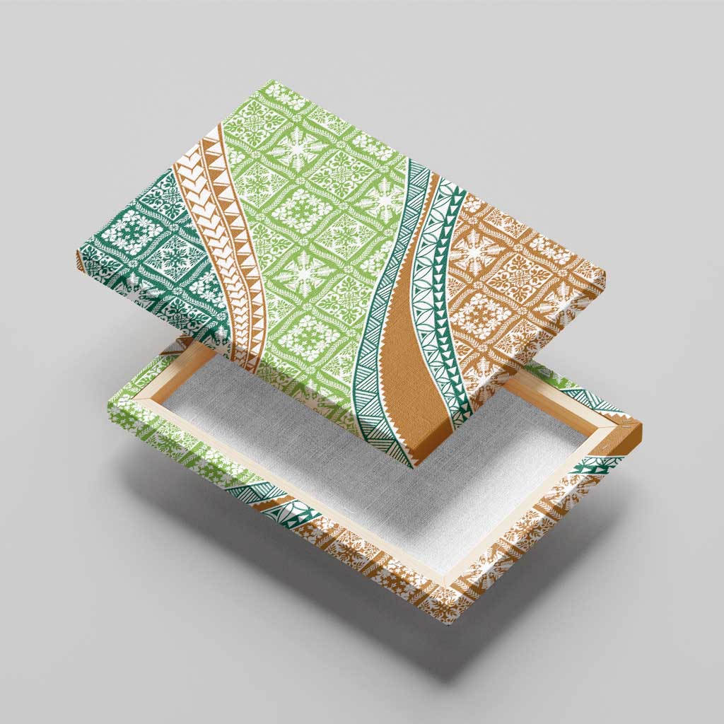 Hawaiian Quilt Pattern Canvas Wall Art Green Chestnut Color Mixed - Polynesian Pride