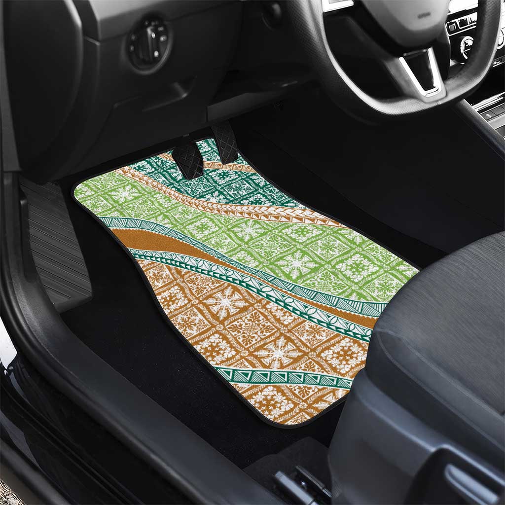 Hawaiian Quilt Pattern Car Mats Green Chestnut Color Mixed - Polynesian Pride