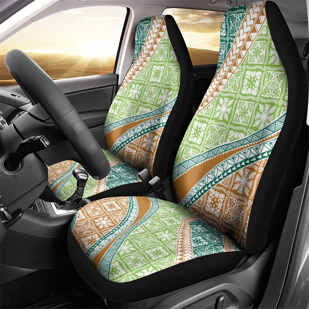 Hawaiian Quilt Pattern Car Seat Cover Green Chestnut Color Mixed - Polynesian Pride