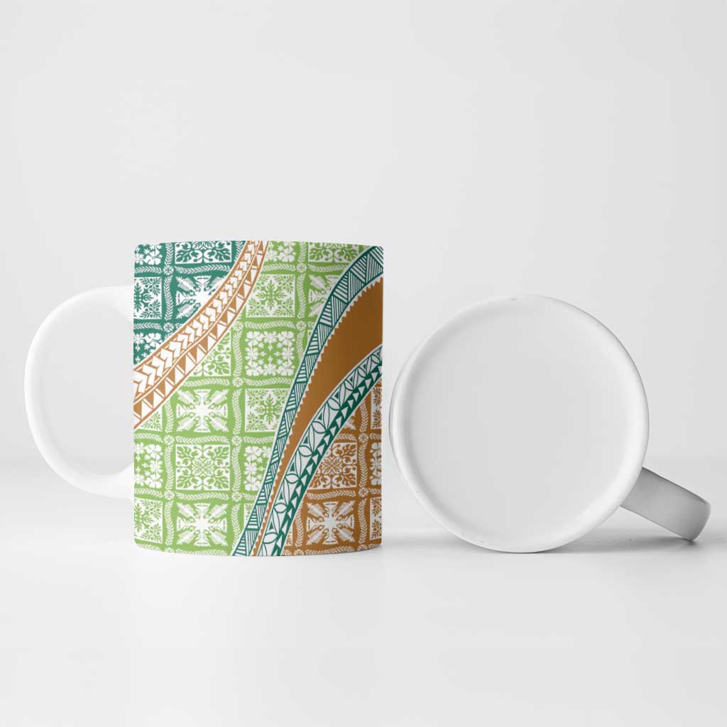 Hawaiian Quilt Pattern Ceramic Mug Green Chestnut Color Mixed - Polynesian Pride