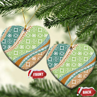 Hawaiian Quilt Pattern Ceramic Ornament Green Chestnut Color Mixed - Polynesian Pride