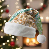 Hawaiian Quilt Pattern Christmas Santa Hat Green Chestnut Color Mixed - Polynesian Pride