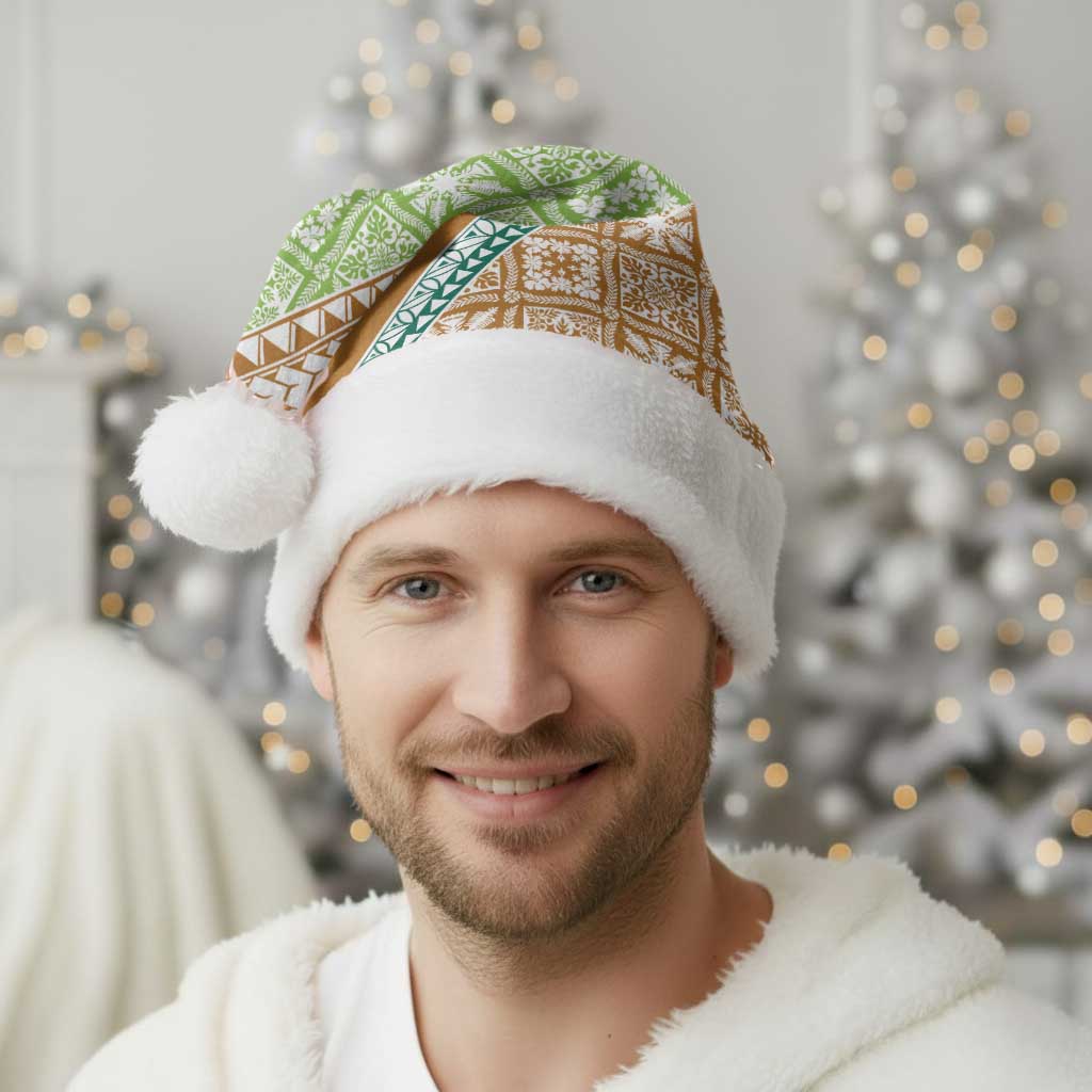 Hawaiian Quilt Pattern Christmas Santa Hat Green Chestnut Color Mixed - Polynesian Pride