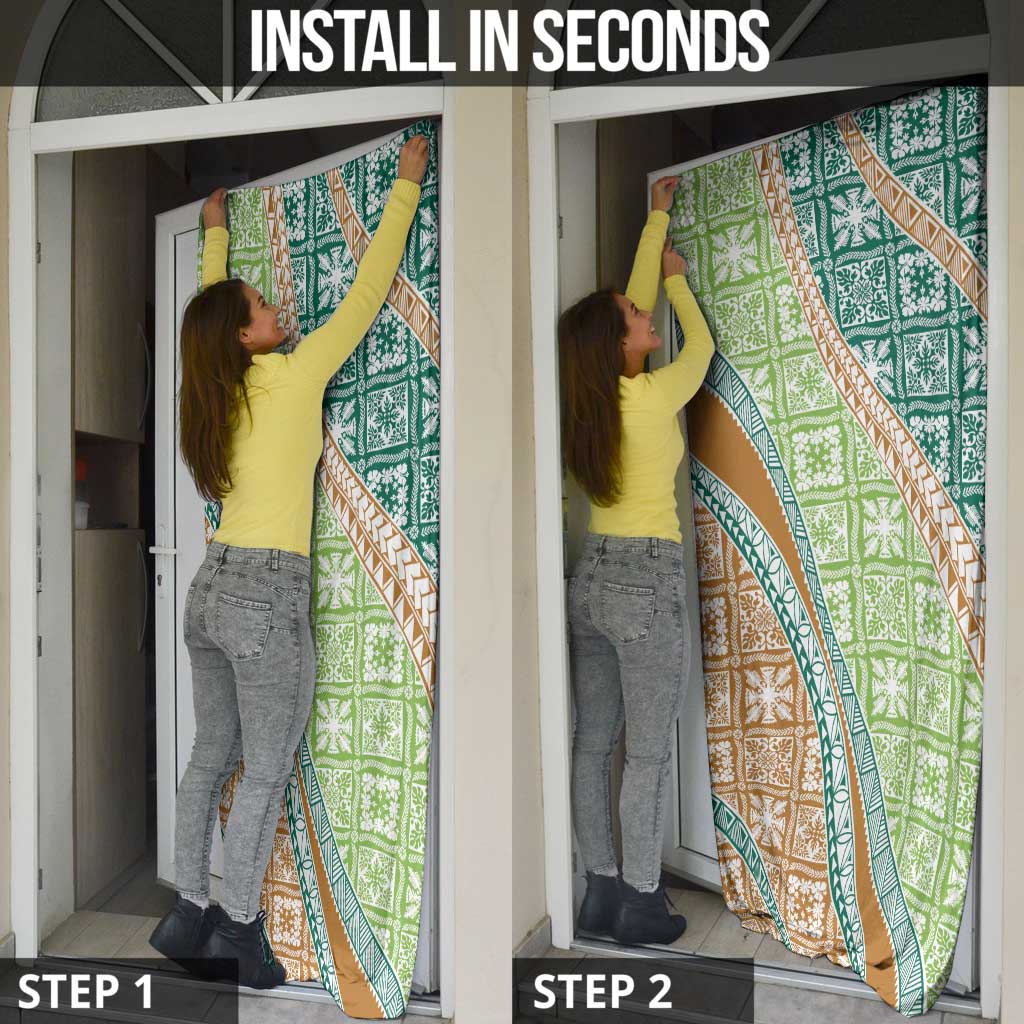 Hawaiian Quilt Pattern Door Cover Green Chestnut Color Mixed - Polynesian Pride