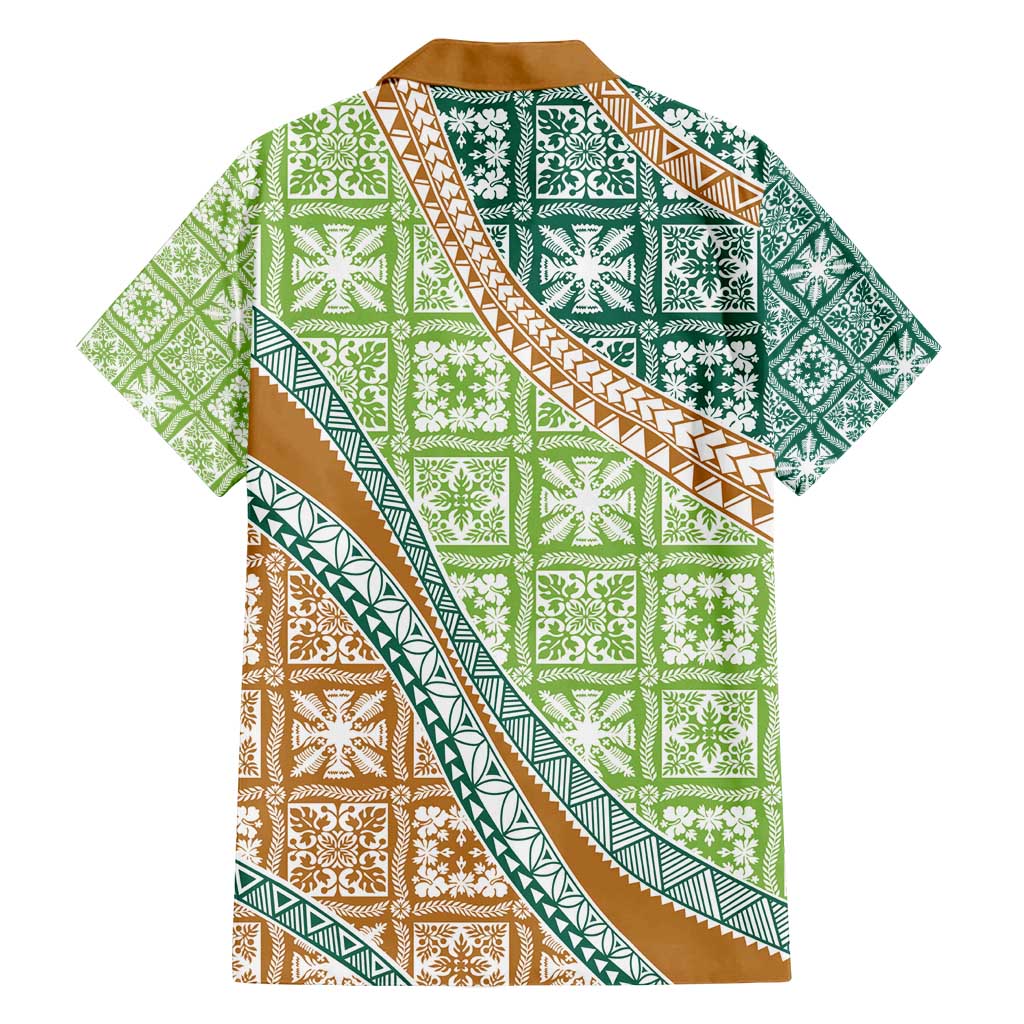 Hawaiian Quilt Pattern Family Matching Long Sleeve Bodycon Dress and Hawaiian Shirt Green Chestnut Color Mixed - Polynesian Pride