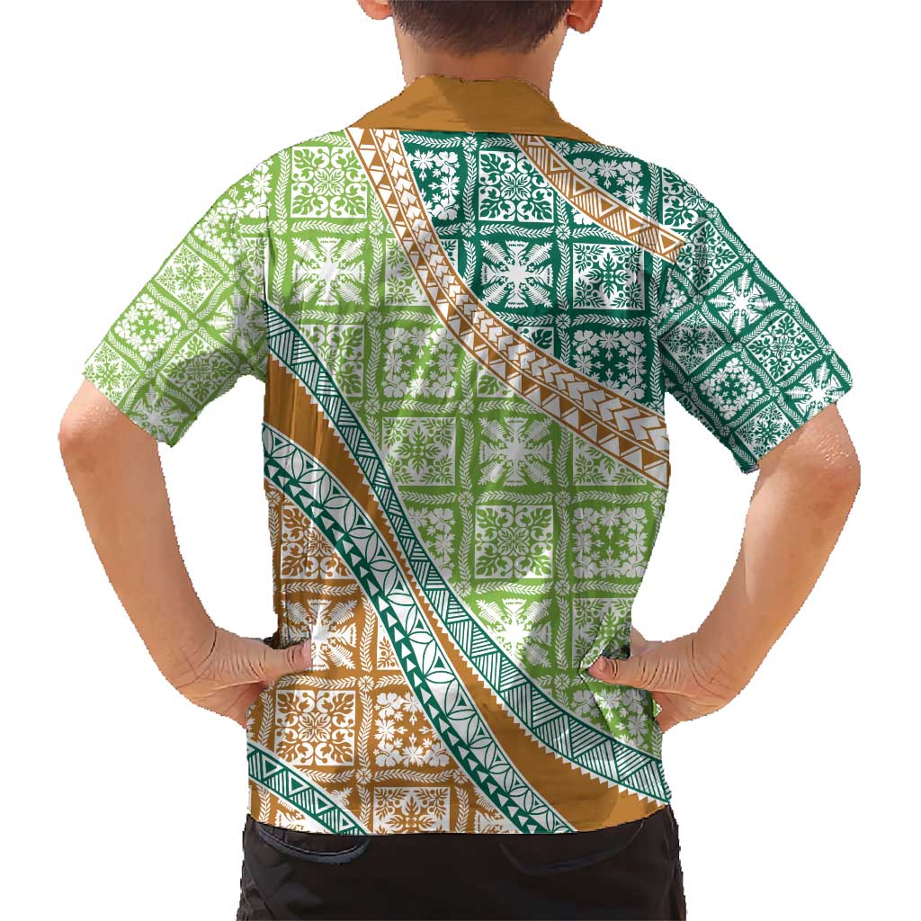 Hawaiian Quilt Pattern Hawaiian Shirt Green Chestnut Color Mixed - Polynesian Pride