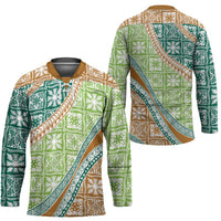 Hawaiian Quilt Pattern Hockey Jersey Green Chestnut Color Mixed - Polynesian Pride