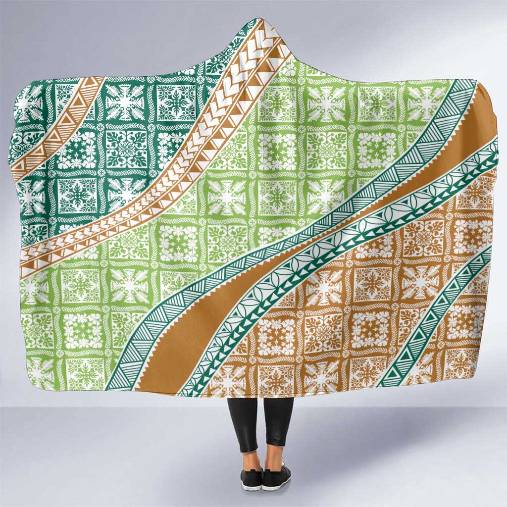 Hawaiian Quilt Pattern Hooded Blanket Green Chestnut Color Mixed - Polynesian Pride