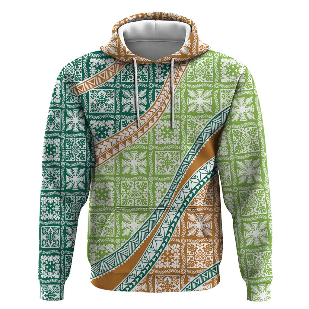 Hawaiian Quilt Pattern Hoodie Green Chestnut Color Mixed - Polynesian Pride