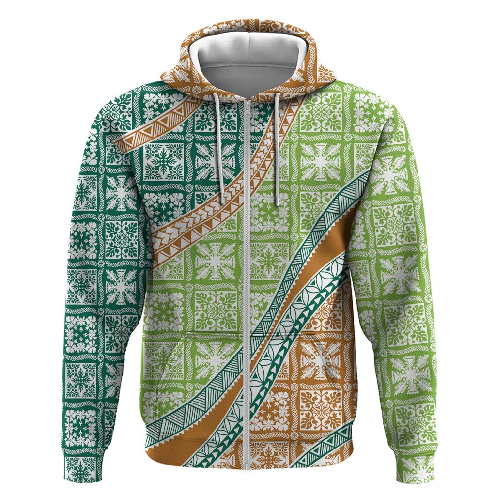 Hawaiian Quilt Pattern Hoodie Green Chestnut Color Mixed - Polynesian Pride