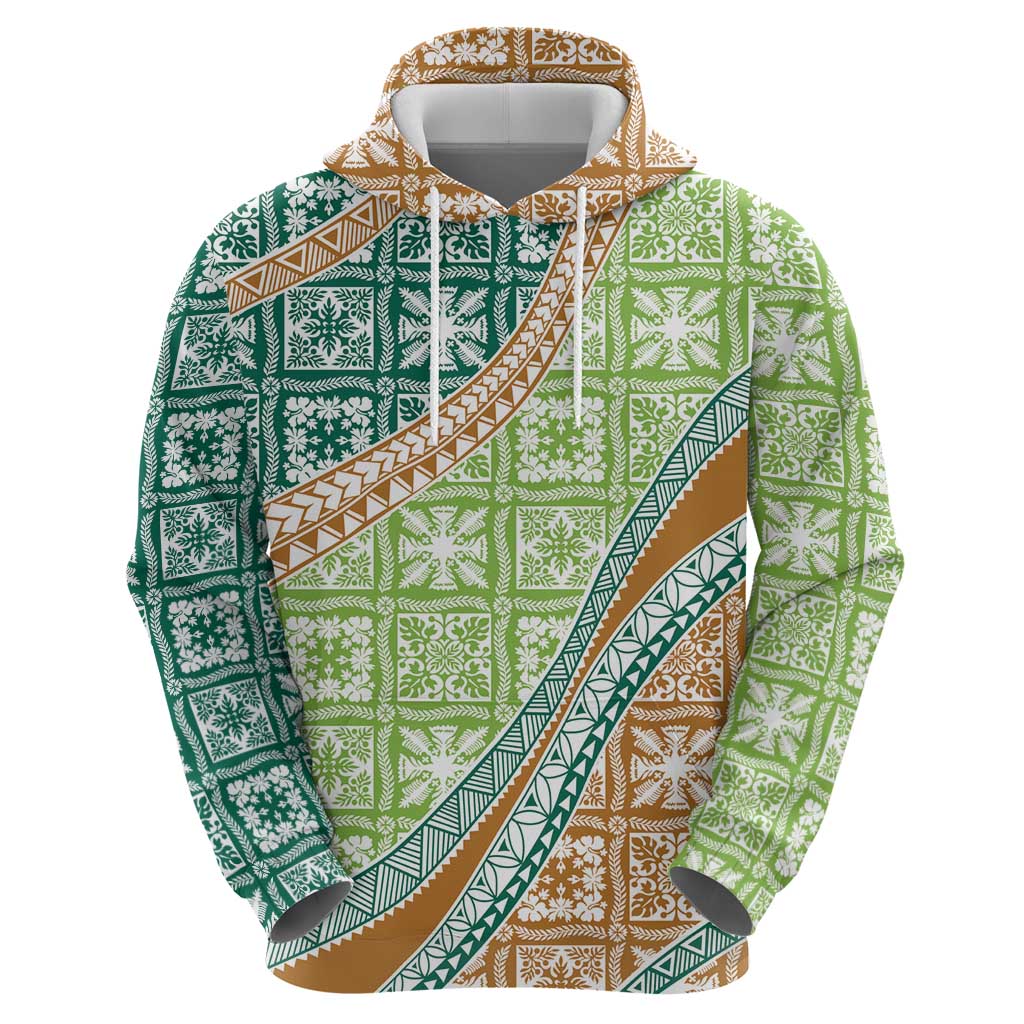 Hawaiian Quilt Pattern Hoodie Green Chestnut Color Mixed - Polynesian Pride