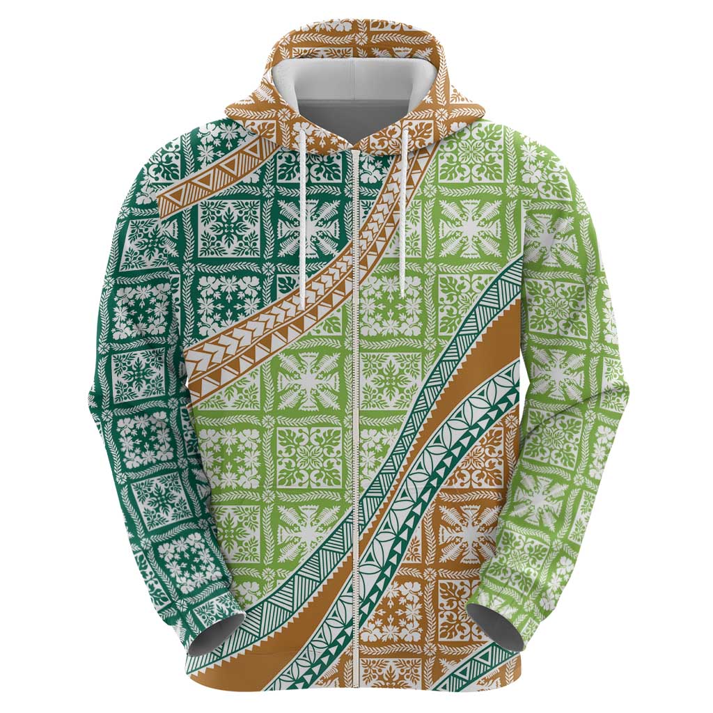 Hawaiian Quilt Pattern Hoodie Green Chestnut Color Mixed - Polynesian Pride