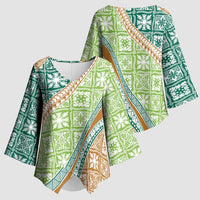 Hawaiian Quilt Pattern Kimono Sleeve Blouse Green Chestnut Color Mixed - Polynesian Pride