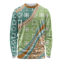 Hawaiian Quilt Pattern Long Sleeve Shirt Green Chestnut Color Mixed - Polynesian Pride