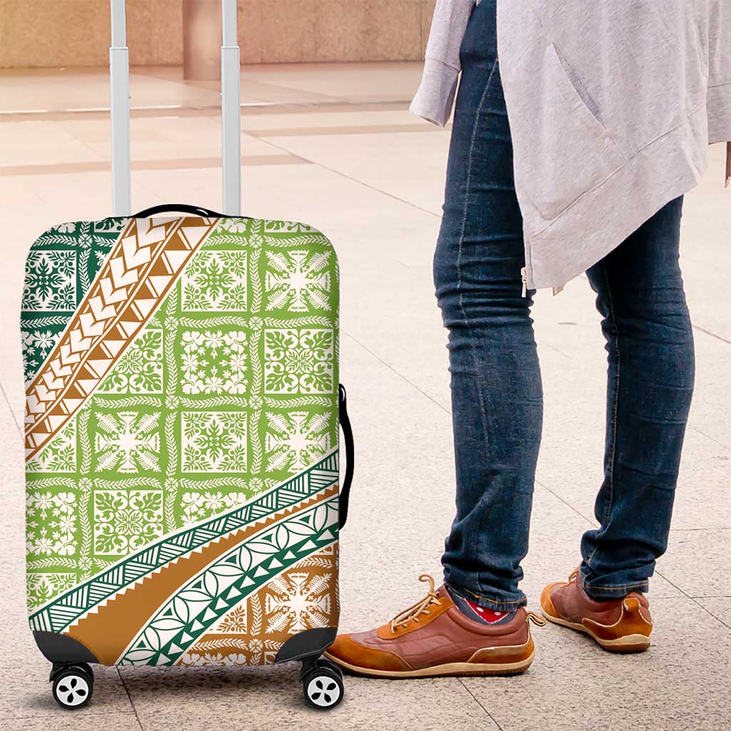Hawaiian Quilt Pattern Luggage Cover Green Chestnut Color Mixed - Polynesian Pride