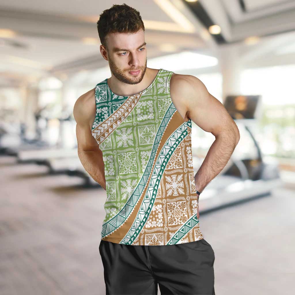 Hawaiian Quilt Pattern Men Tank Top Green Chestnut Color Mixed - Polynesian Pride