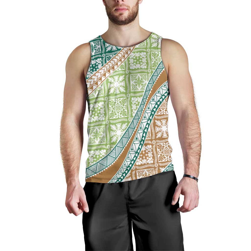 Hawaiian Quilt Pattern Men Tank Top Green Chestnut Color Mixed - Polynesian Pride