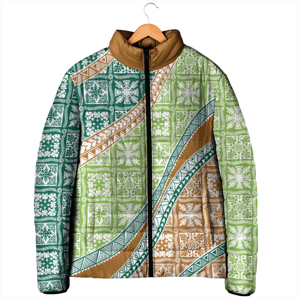 Hawaiian Quilt Pattern Padded Jacket Green Chestnut Color Mixed - Polynesian Pride