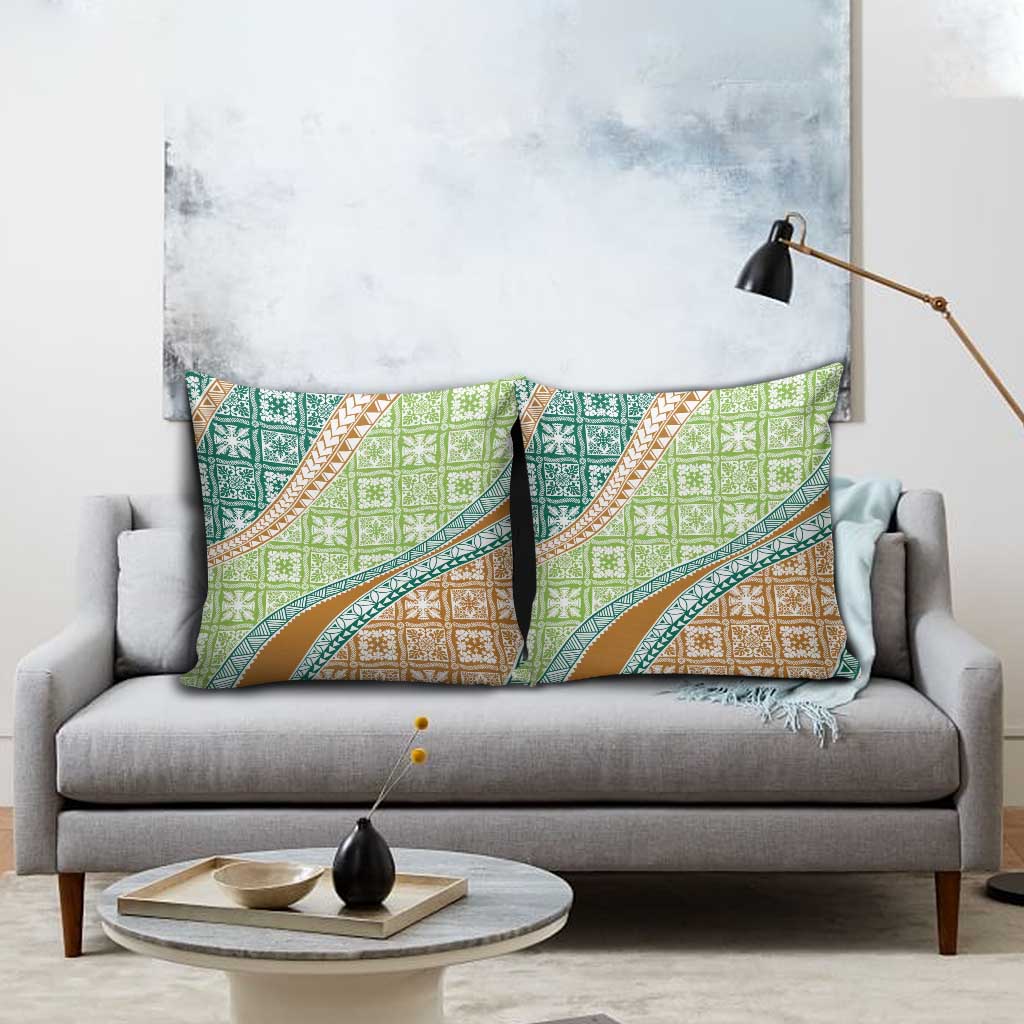Hawaiian Quilt Pattern Pillow Cover Green Chestnut Color Mixed - Polynesian Pride