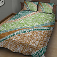 Hawaiian Quilt Pattern Quilt Bed Set Green Chestnut Color Mixed - Polynesian Pride