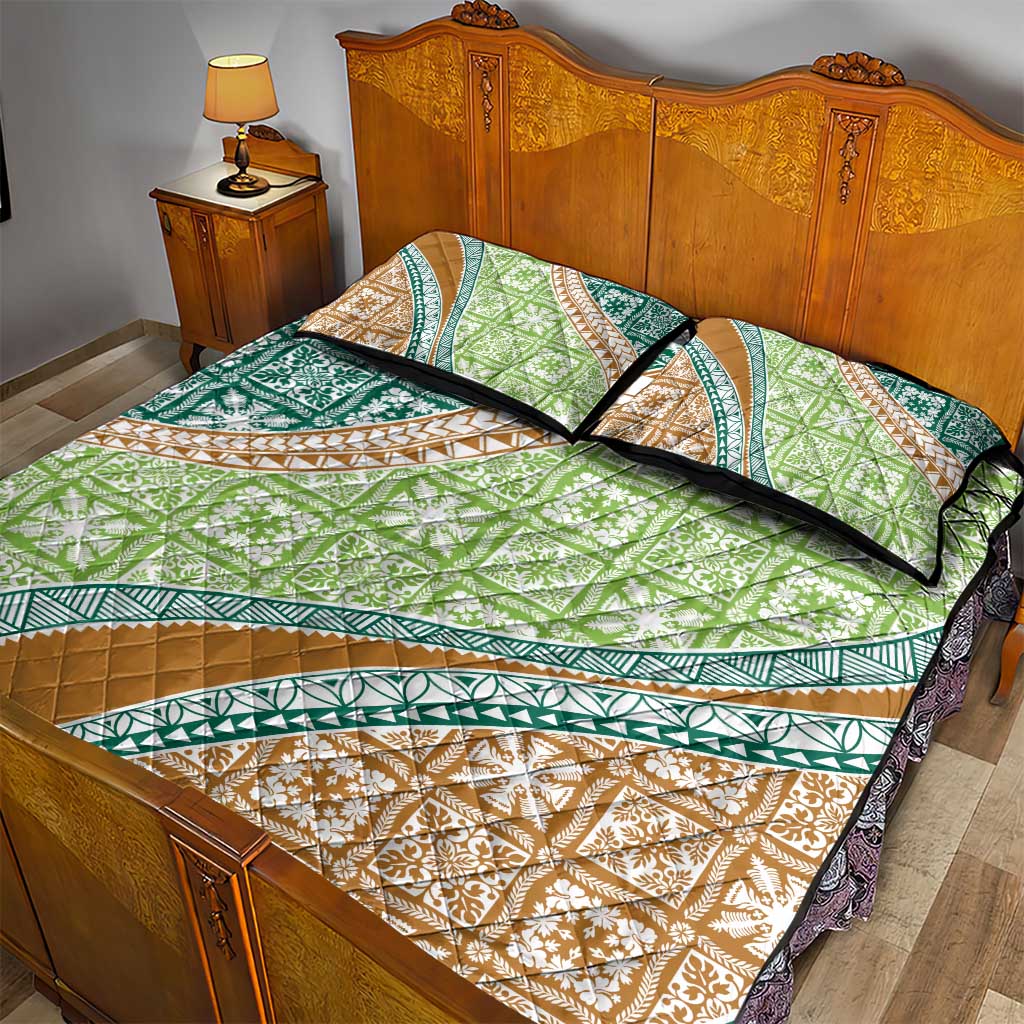 Hawaiian Quilt Pattern Quilt Bed Set Green Chestnut Color Mixed - Polynesian Pride