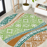Hawaiian Quilt Pattern Round Carpet Green Chestnut Color Mixed - Polynesian Pride