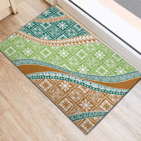 Hawaiian Quilt Pattern Rubber Doormat Green Chestnut Color Mixed - Polynesian Pride