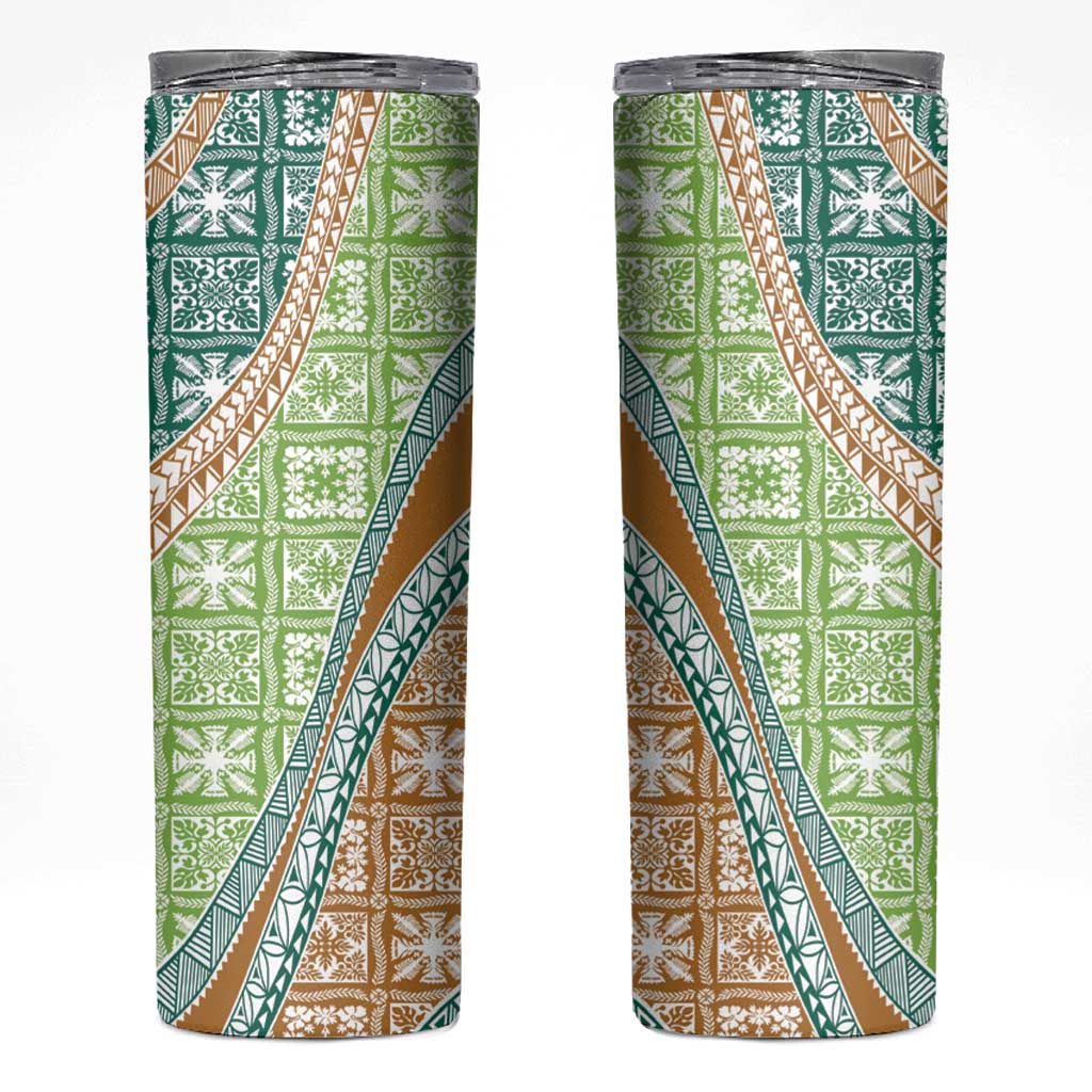 Hawaiian Quilt Pattern Skinny Tumbler Green Chestnut Color Mixed - Polynesian Pride