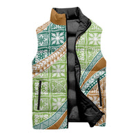 Hawaiian Quilt Pattern Sleeveless Puffer Jacket Green Chestnut Color Mixed - Polynesian Pride