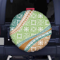 Hawaiian Quilt Pattern Spare Tire Cover Green Chestnut Color Mixed - Polynesian Pride