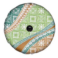 Hawaiian Quilt Pattern Spare Tire Cover Green Chestnut Color Mixed - Polynesian Pride