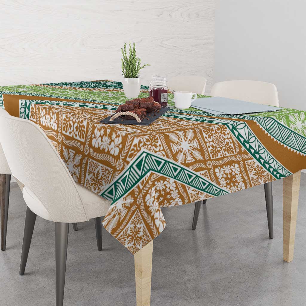 Hawaiian Quilt Pattern Tablecloth Green Chestnut Color Mixed - Polynesian Pride
