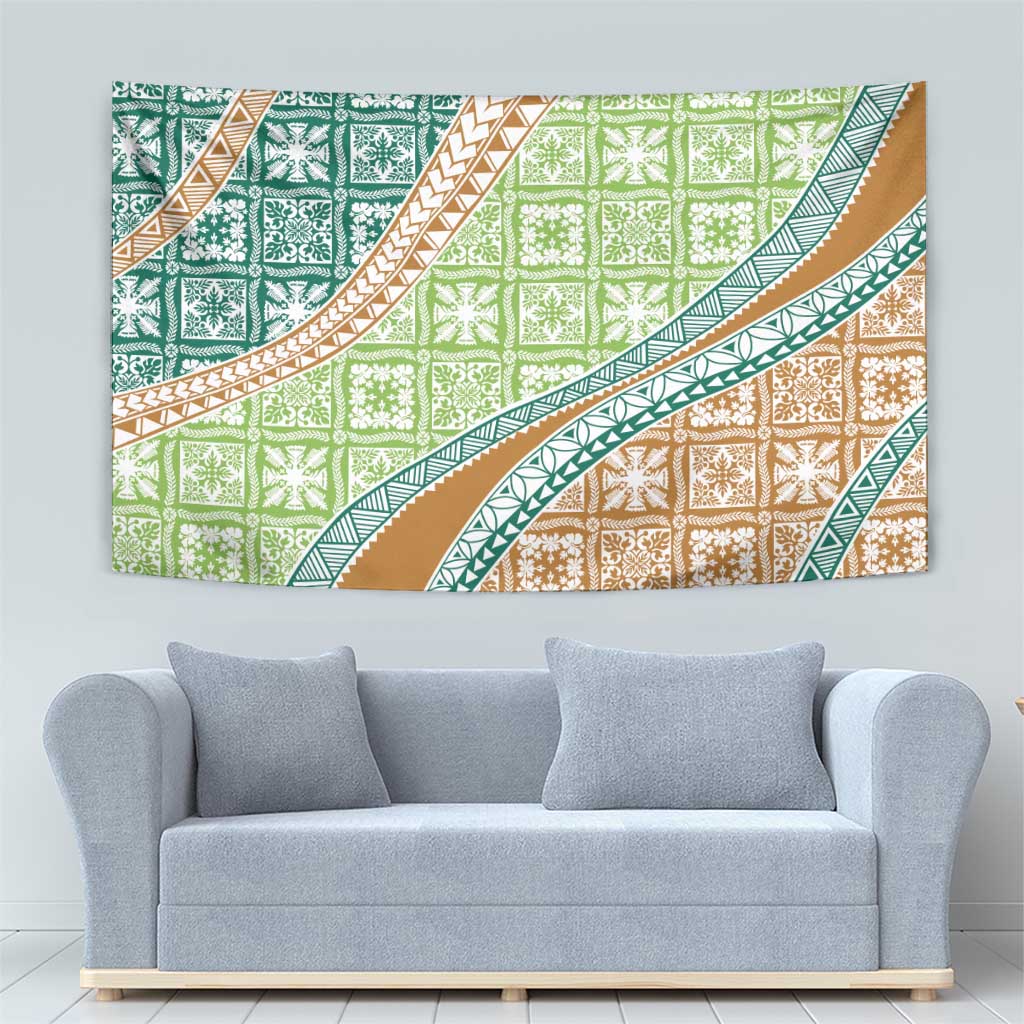 Hawaiian Quilt Pattern Tapestry Green Chestnut Color Mixed - Polynesian Pride