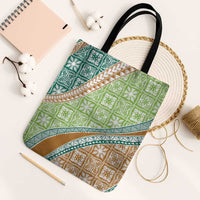 Hawaiian Quilt Pattern Tote Bag Green Chestnut Color Mixed - Polynesian Pride