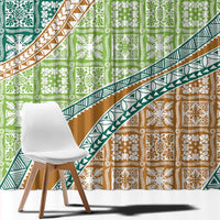 Hawaiian Quilt Pattern Window Curtain Green Chestnut Color Mixed - Polynesian Pride