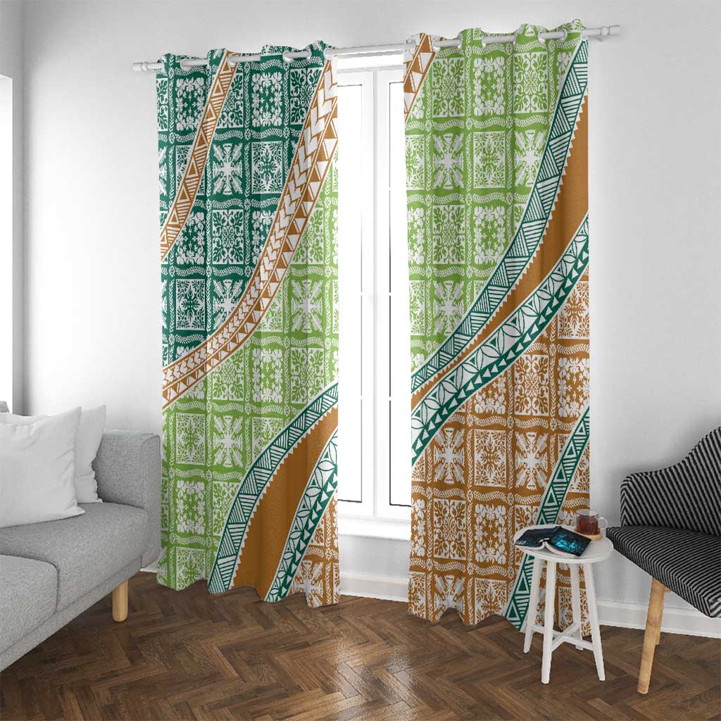 Hawaiian Quilt Pattern Window Curtain Green Chestnut Color Mixed - Polynesian Pride