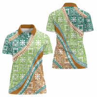 Hawaiian Quilt Pattern Women Polo Shirt Green Chestnut Color Mixed - Polynesian Pride