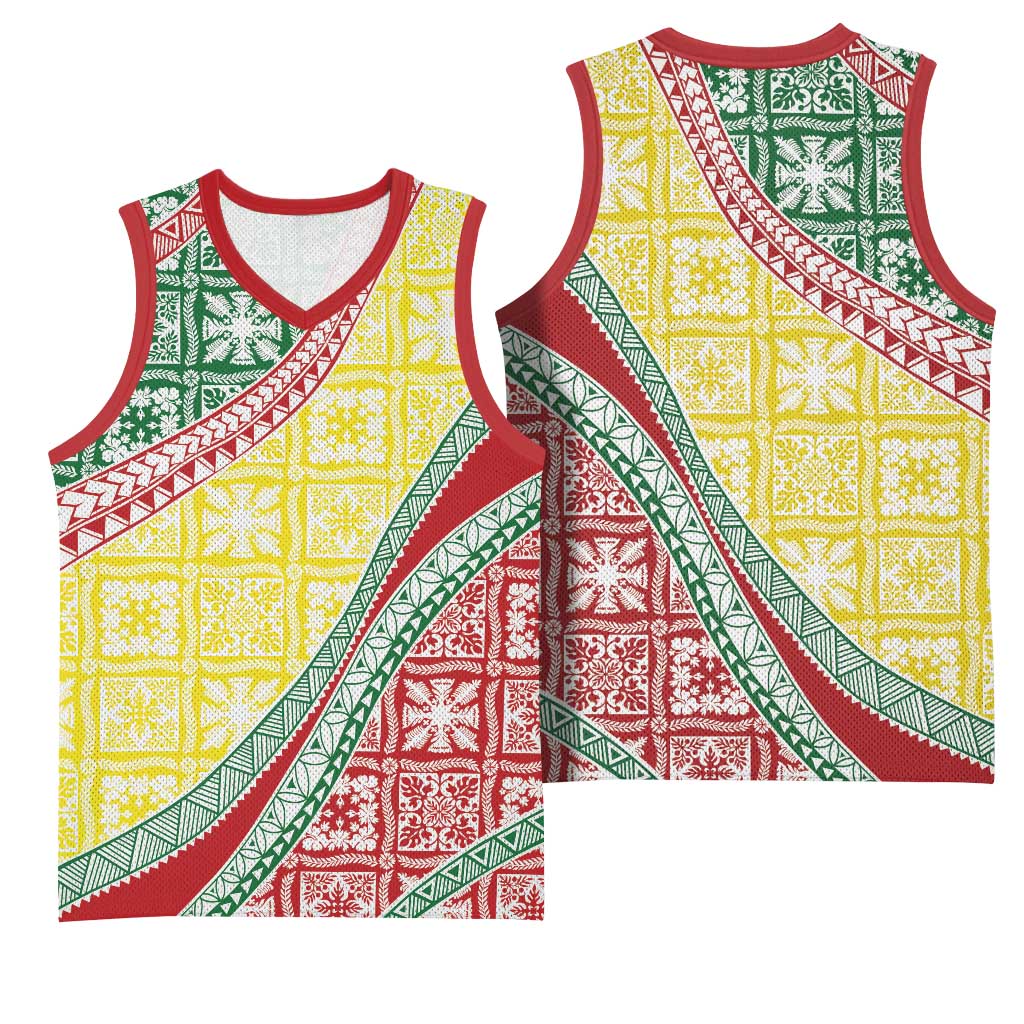 Hawaiian Quilt Pattern Basketball Jersey Special Color Mixed - Polynesian Pride