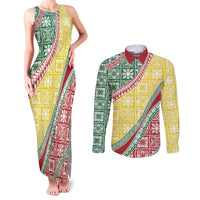 Hawaiian Quilt Pattern Couples Matching Tank Maxi Dress and Long Sleeve Button Shirt Special Color Mixed - Polynesian Pride