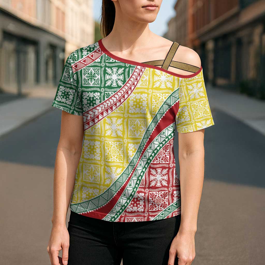 Hawaiian Quilt Pattern Cross Shoulder Shirt Special Color Mixed - Polynesian Pride