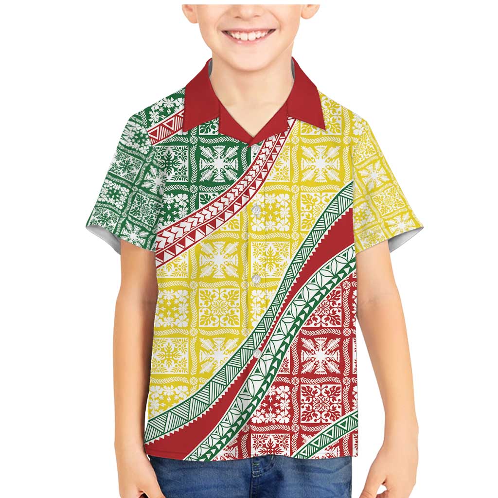 Hawaiian Quilt Pattern Family Matching Mermaid Dress and Hawaiian Shirt Special Color Mixed - Polynesian Pride