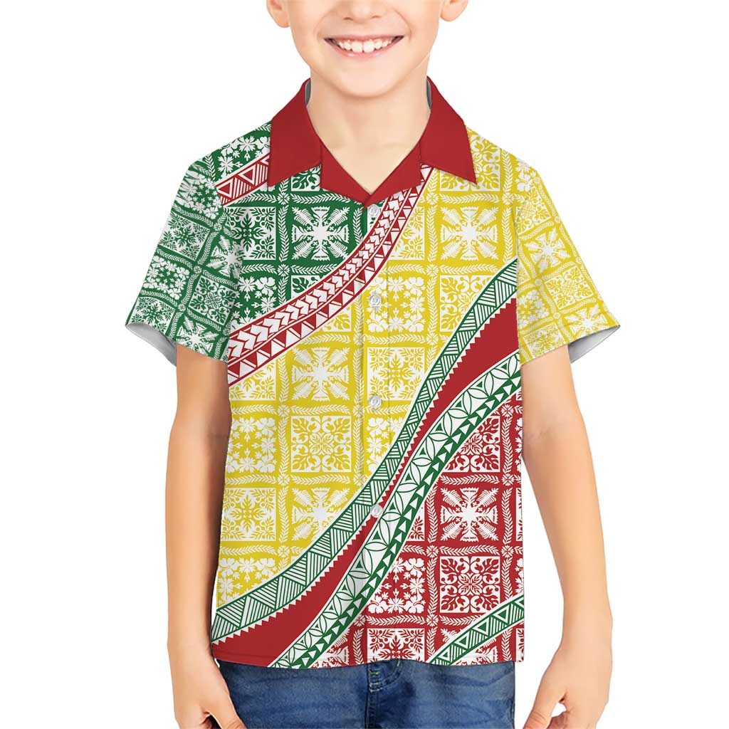 Hawaiian Quilt Pattern Family Matching Short Sleeve Bodycon Dress and Hawaiian Shirt Special Color Mixed - Polynesian Pride
