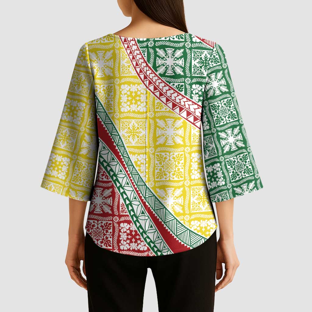 Hawaiian Quilt Pattern Kimono Sleeve Blouse Special Color Mixed - Polynesian Pride