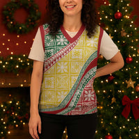 Hawaiian Quilt Pattern Christmas Knitted V-Neck Vest Special Color Mixed - Polynesian Pride