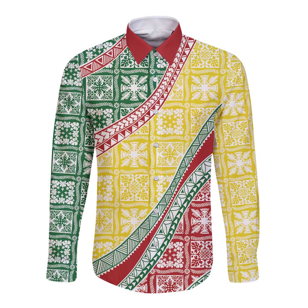 Hawaiian Quilt Pattern Long Sleeve Button Shirt Special Color Mixed - Polynesian Pride