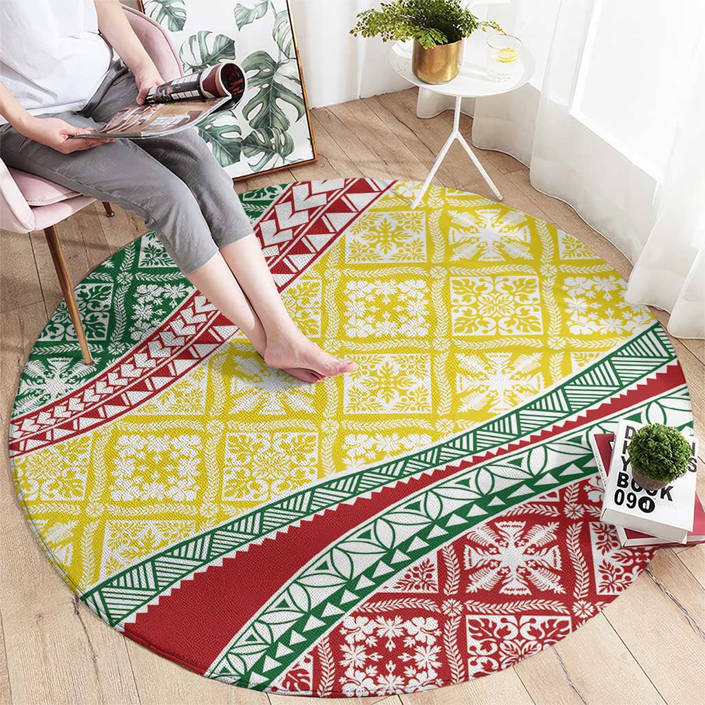 Hawaiian Quilt Pattern Round Carpet Special Color Mixed - Polynesian Pride