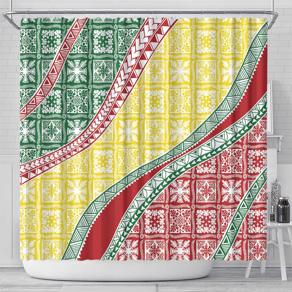 Hawaiian Quilt Pattern Shower Curtain Special Color Mixed - Polynesian Pride