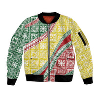 Hawaiian Quilt Pattern Sleeve Zip Bomber Jacket Special Color Mixed - Polynesian Pride