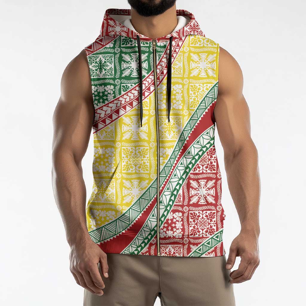 Hawaiian Quilt Pattern Sleeveless Zip Hoodie Special Color Mixed - Polynesian Pride