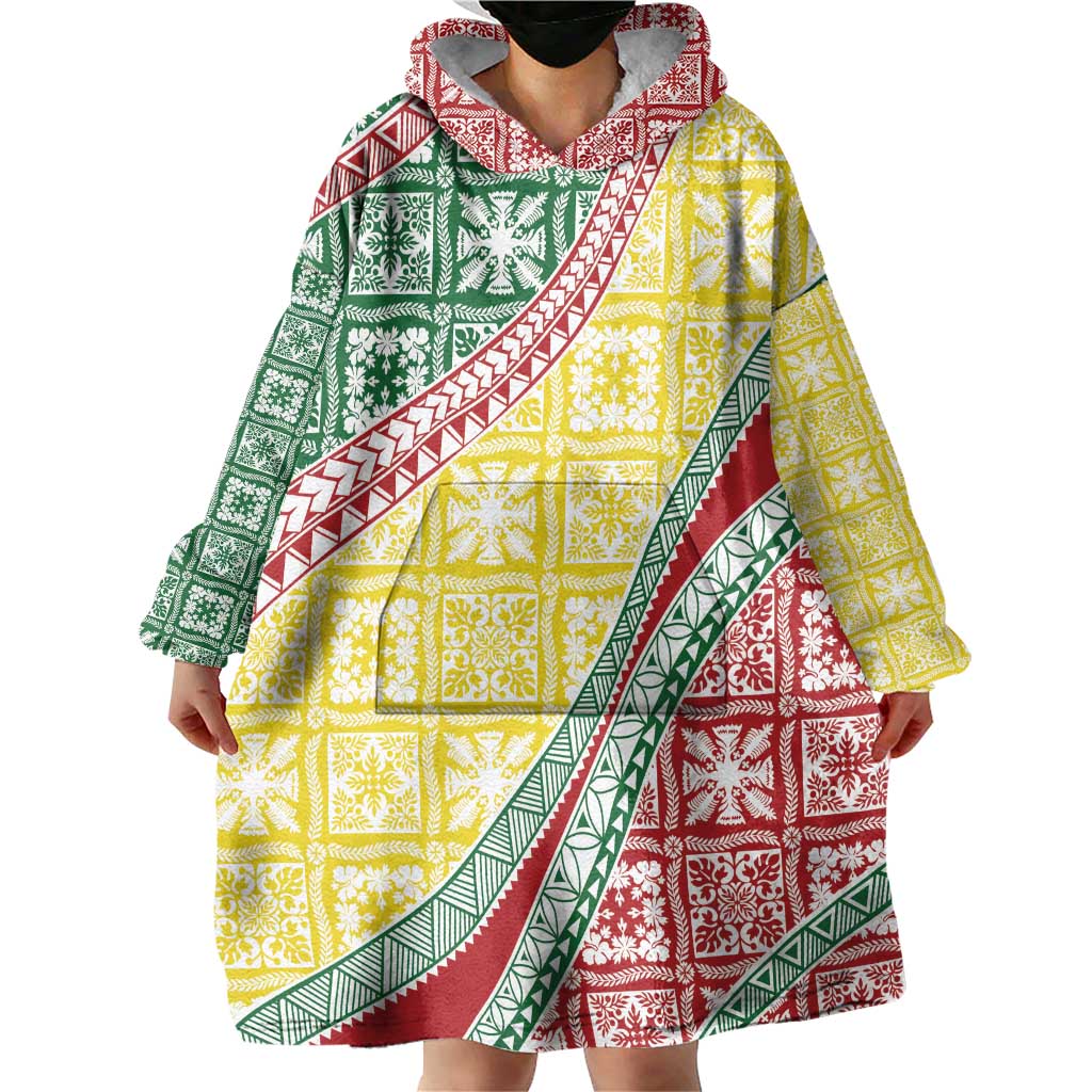 Hawaiian Quilt Pattern Wearable Blanket Hoodie Special Color Mixed - Polynesian Pride